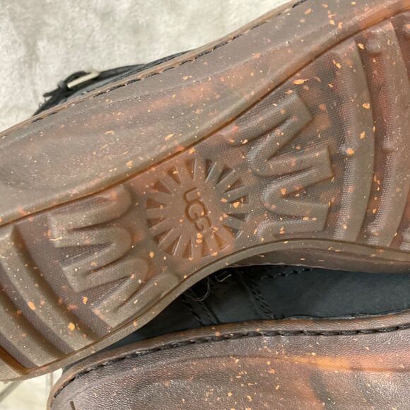 Ugg Skyfall Boots Women's Size 6 black gray leather wool  /sock Buckle wedge - Picture 6 of 13